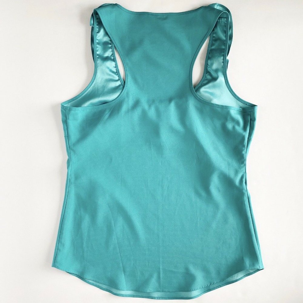 Turquoise Racerback Ruffle Trim Tank Blouse Medium - Picture 5 of 7